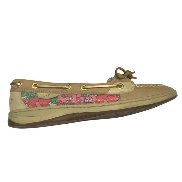 Sperry Top-Sider Angelfish Berry Floral Sequin Boat Shoes Tan Leather Size 7 - Picture 10 of 16